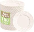 U-QE 100 Count 6 Inch Ivory Plastic Plates - Scalloped Dessert Plates Disposable - Premium Fancy Disposable Heavy Duty Party Supplies for Party, Celebrations, Weddings and Events