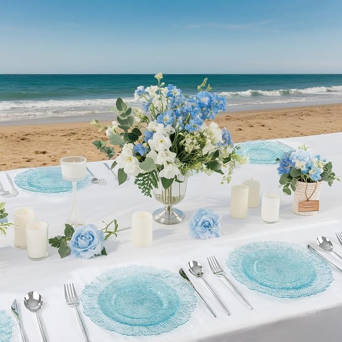 U-QE 60PCS Clear Blue Plates - Glitter Blue Plastic Hanukkah Plates Disposable&Reusable - Heavy Duty Plastic Plate for Hanukkah, Party&Wedding Including 30 Dinner Plate 10" & 30 Appetizer 7"