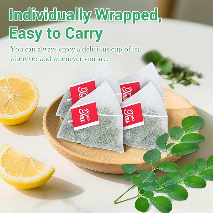 Moringa Tea, 100% Pure & Natural Moringa Leaves Herbal Tea Bags, Supporting Digestion & Immune System, Additive Free, Sugar Free, Non-GMO (50 Bags/1 Pack)