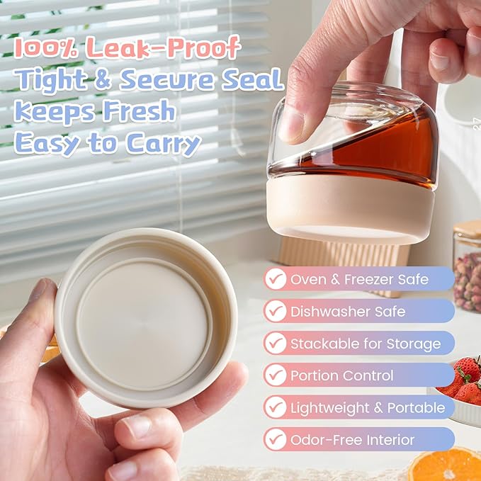 Glass Baby Food Storage Containers, Baby Food Jars, 8 Pack Small Glass Containers with Lids, 4 oz Leakproof Baby Food Storage Containers, BPA Free Microwave/Freezer/Dishwasher Safe, Kids Spoon Fork