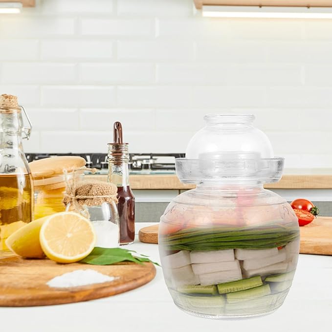 TOYANDONA Glass Fermenting Jar with Lid 3lb Thickened Airtight Kimchi Pickling Jar Food Storage Container for Home Kitchen Fermentation