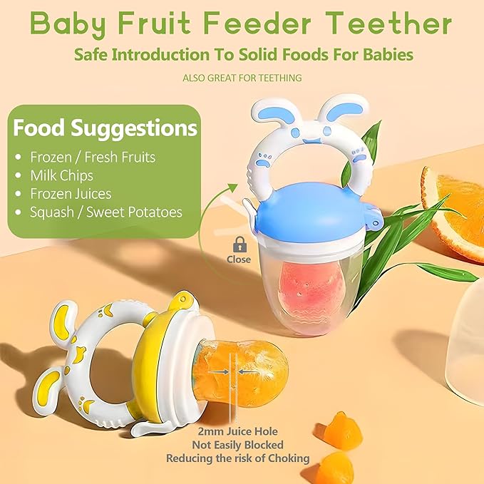 Baby Fruit Feeder Pacifier | Infant Food Feeder & Baby Food Dispensing Spoon | Mesh Fresh Fruit Teethers for Babies | Silicone Teething Pacifier for Babies,Gifts for Boys and Girls (Green)