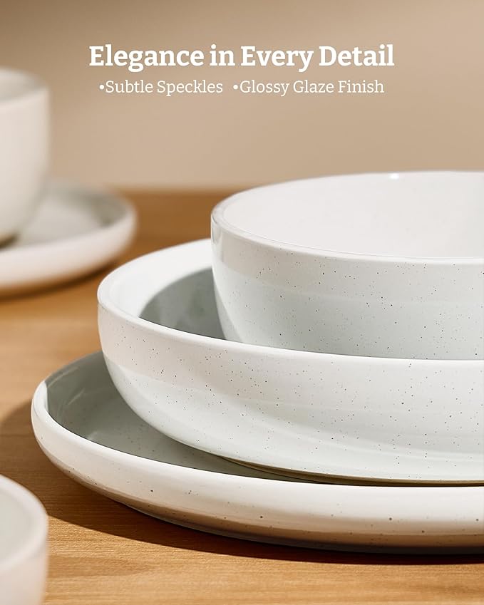 Famiware Milkyway Plates and Bowls Set, 12 Pieces Dinnerware Sets, Dishes Set for 4, White