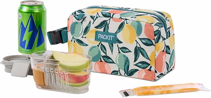 PackIt Freezable Small Insulated Snack Box, Citrus Orchard, with EcoFreeze Technology (Built-in Ice Pack), Mini Cooler or Small Lunch Bag, For Fresh Snacks On the Go, for Work, Gym, or Travel