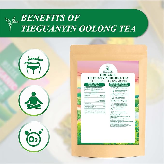 WT WEETEE Organic Tie Guan Yin Oolong Tea, Organic Iron Goddess of Mercy Loose Leaf 4oz (114g), Chinese Tea Ti Kuan Yin, Fujian Wu Long Semi-oxidized Tea