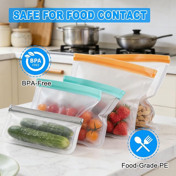 10 Pack Reusable Food Storage Bags Freezer Safe Dishwasher Leakproof for Frozen Meat Fruits & Vegetables Bag Home Organization Travel Toiletries Meal Prep 4 Gallon 4 Sandwich 2 Snack