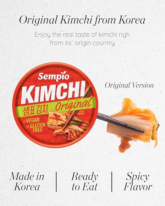 SEMPIO Canned Kimchi Original – Ready-to-Eat Traditional Korean Spicy Fermented Napa Cabbage for Rice Bowls, Ramen, Eggs, Bibimbap, Grilled Meats (Pack of 1/5.64oz / 160g, Vegan, Gluten-Free)