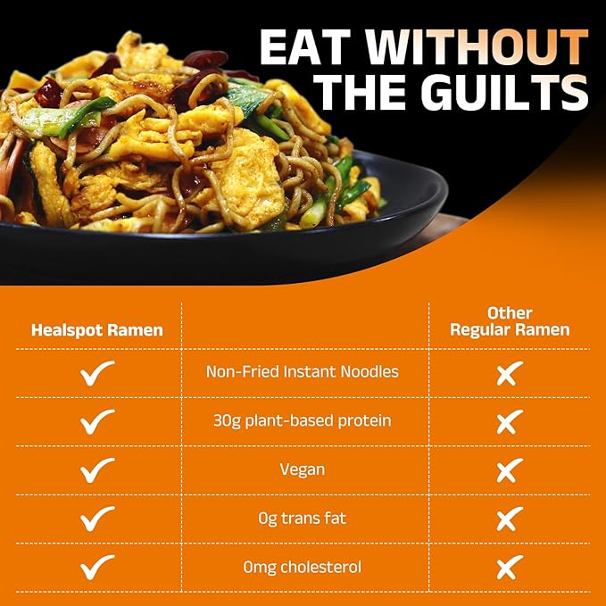 HealSpot High Protein Instant Ramen, 31g Plant Based Protein, Low Fat, Low Carb, Non GMO, Keto Friendly, Plant Based Dry Mixed Ramen, 6 Packs of Hot Pot Flavor | 50% Protein, Keto Friendly, Vegen Friendly, Healthy Quick Meal