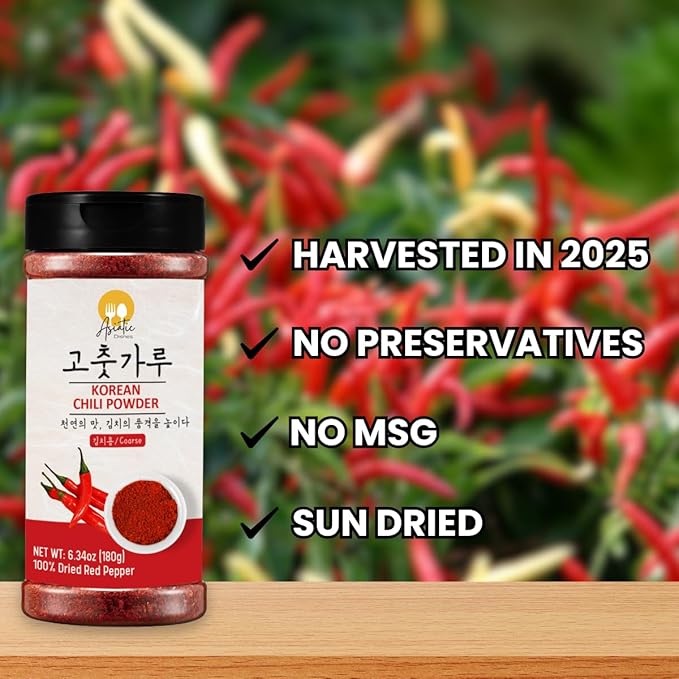 Korean Gochugaru Red Pepper Flakes, 6.34 oz Bottle – Sun-Dried Coarse Chili Powder for Kimchi, Jjigae, Stir-Fry & Korean BBQ – 100% Pure, No MSG, No Additives – Shaker-Ready Spice Bottle