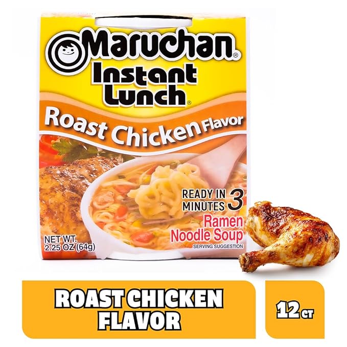 Maruchan Instant Lunch Ramen Noodles, Roast Chicken Flavor – Japanese-Style Instant Noodle Soup, Easy Meal Ready in 3 Minutes – 2.25 Oz. (12 Pack)