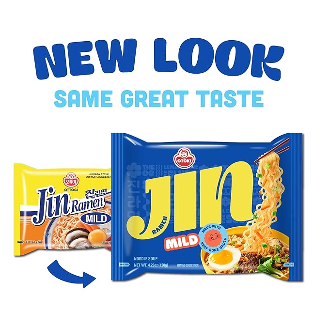 OTOKI Jin Ramen Mild Flavor, Authentic Korean Instant Noodles, Genuine Korean Ramen Soup Mix, Savory & Rich Quick & Easy Meal 4.23oz, Multi Pack (PACK OF 8, MILD & SPICY)