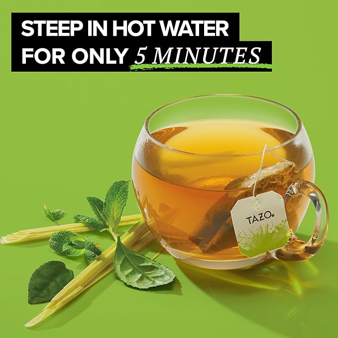 TAZO Organic Zen Green Tea Bags, Caffeine Free Tea with Refreshing Lemongrass & Spearmint, 96 Total Tea Bags (16ct - Pack of 12)