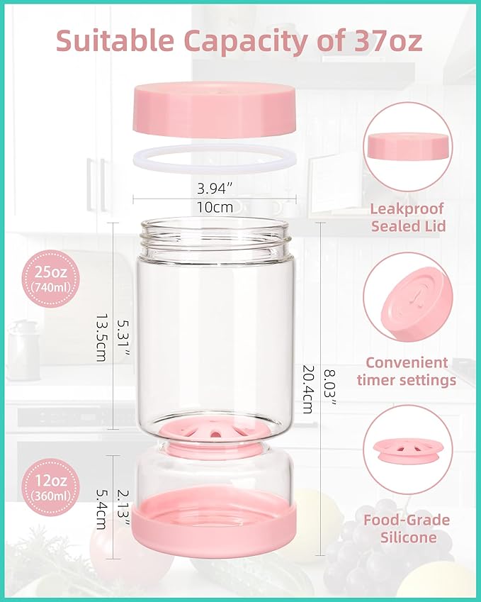 ZENS Pickle Jar with Strainer Flip, 37 oz Hourglass Pickle Juice Separator Container, Airtight Leakproof Lid, Dual Wet-Dry Design, Time Tracker Lid – 2 Pack Olive & Kimchi Jars