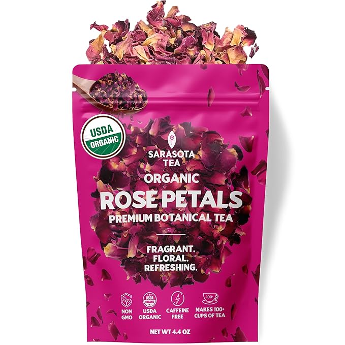 Organic Rose Petals Loose Herbal Tea | 100% USDA Organic Dried Rose Flowers | Caffeine-Free | Premium Culinary & Tea Grade | 4.4oz Bag | Floral & Aromatic | Non-GMO | Natural Beauty & Relaxation