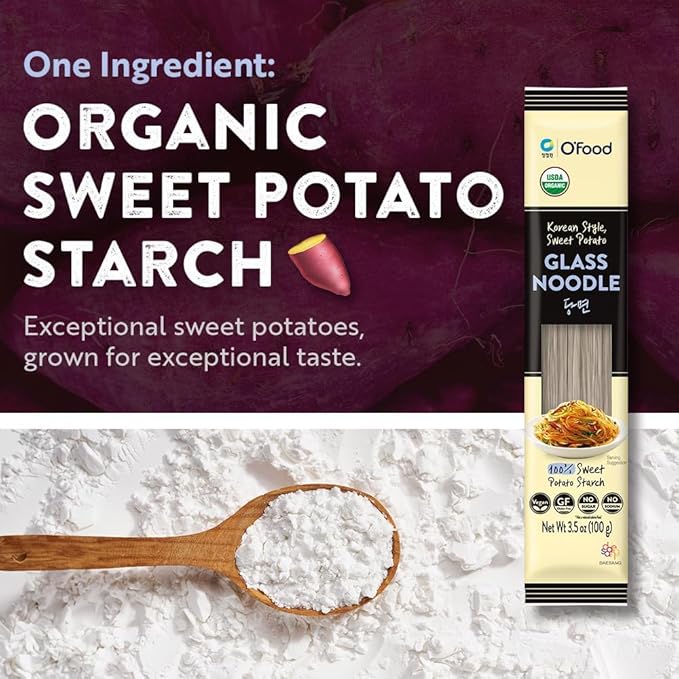 Premium Organic Glass Noodles – [12 Pack - 42oz] – Gluten-Free | Sugar Free | Korean Sweet Potato Vermicelli | Vegan & No Sodium | Low-Calorie Rice & Pasta Alternative for Stir-Fry, Soup & Asian Recipes - O’food