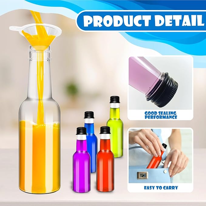 50 Pack 2 oz Mini Liquor Bottles with Black Cap,Airtight Plastic Spirit Bottle with 10 Funnels,Plastic Alcohol Shot Bottles for Weddings,Party Supplies