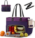 LOVEVOOK Lunch Tote Bag for Women, 2-in-1 Work Bag with Insulated Lunch Compartment, 15.6 Inch Large Capacity Laptop Tote with Cup Holder for Teacher, Nurse, Office, Outdoors, Purple