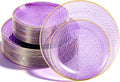 Lullaby 100pcs Purple Plastic Plates with Gold Rim, Include 50pcs Dinner Plate 10'' and 50pcs Heavy Duty Dessert Plate 7'', Plastic Disposable Plates for Parties, Birthdays and Wedding