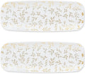 Rectangle Gold Leaves White Serving Tray (2-Pack) - 17.5" Disposable Serving Platter for Appetizer, Fruits & Serving Dishes | Perfect Plastic Tray for Party Serveware