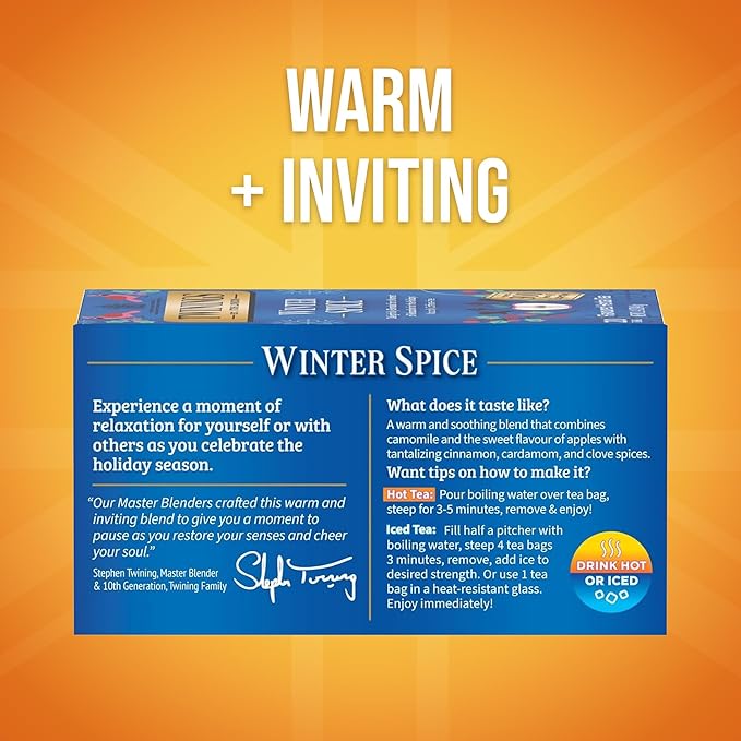 Twinings Winter Spice Herbal Tea Individually Wrapped, 20 Count (Pack of 6), Includes Camomile, Apple, Cinnamon, & Clove, Caffeine-Free, Enjoy Hot or Iced