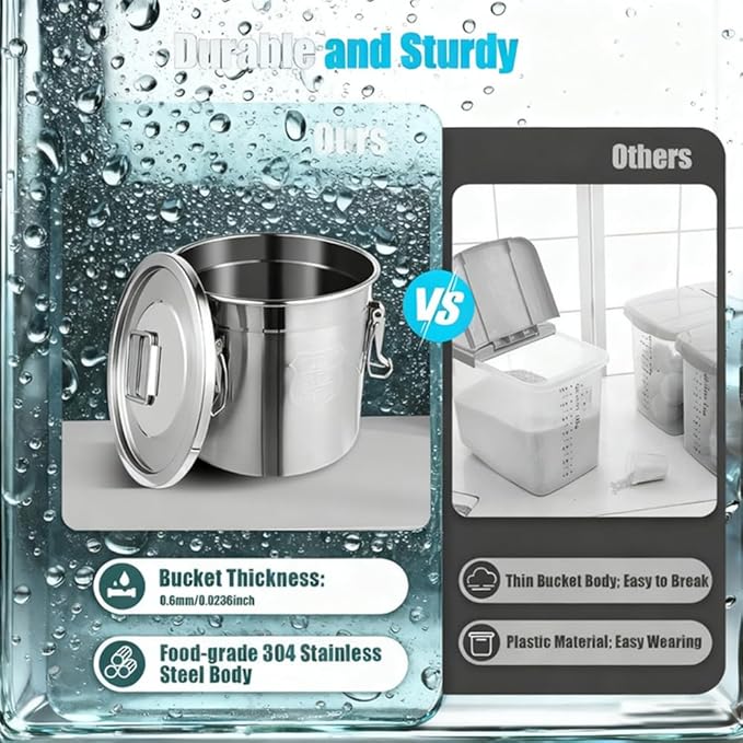 12L/3.2 Gal Stainless Steel Airtight Food Storage Canister, 304 Stainless Steel Storage Bucket with Lid & Handles, Leakproof Rice Grain Container, Sugar, Flour Storage Bin for Kitchen, Restaurant