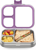 HOMEKOL Stainless Steel Bento Lunch Box, 3-Compartment Leak-Proof Lunch Container for Kids & Adults, BPA/BPS-Free 304 Metal Food Box, Dishwasher Safe, Clear Tritan Lid, Purple (Not Insulated)