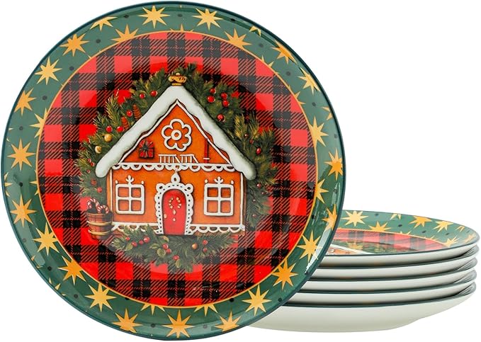 glowworm Dinner Plate Set of 6, 10.5 Inch Ceramic Dinner Plates, Salad Serving Plate for Kitchen, Restaurant, Perfect for Mom Gift, Microwave, Oven & Dishwasher Safe, Red