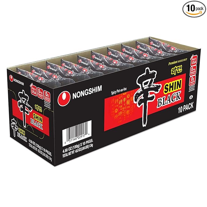 Nongshim Shin Ramyun Black with Premium Beef Broth, 4.58 Ounce (Pack of 10)