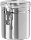 OGGI Stainless Steel Kitchen Canister 47oz - Airtight Clamp Lid, Clear See-Thru Top - Ideal for Kitchen Storage, Food Storage, Pantry Storage. Large Size 5" x 6"