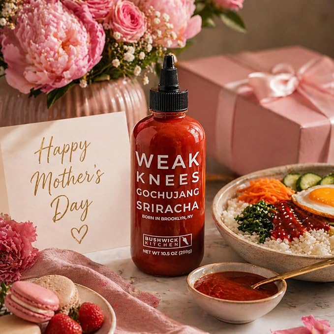 Weak Knees Gochujang Sriracha Hot Sauce - Infused with Bold Korean Gochujang Paste & Classic Spicy Sriracha for Noodles, Rice & Marinades - Made in the USA - 10.5oz Squeeze Bottle