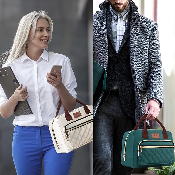 Genteen Lunch box for Women, Insulated Tote LunchBox for Adult Men Reusable Lunch Box with Front Pocket for Work, Picnic or Travel-15 Cans/14 Liters- white