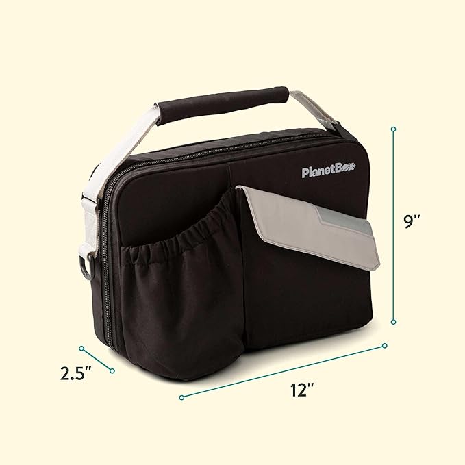 PlanetBox Insulated Lunch Bag – Black Currant Edition Carry Bag with Pockets for Water Bottle and Snacks – Durable, Easy to Clean, and BPA Free