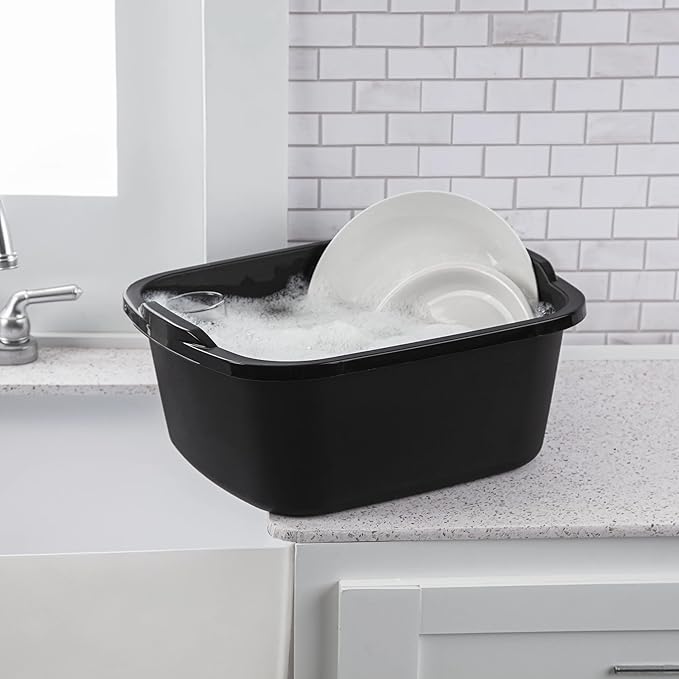 Plastic Wash Tub Dishpan Basin and Foot Bath for Soaking Feet, Laundry Hand Wash Bucket, Dish Pans for Washing and Storage Cleaning Supplies - 18 Qt - Heavy Duty Black