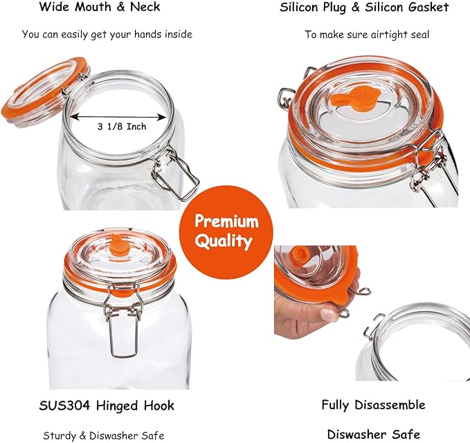 JILLMO Wide Mouth Glass Fermentation Jar with Airlock & Glass Weight, 1.5L Fermenting Jar for Sauerkraut, Kimchi, Pickles & More,Pack of 2