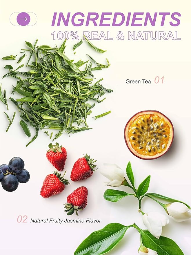 TeeLux Fruit Scented Jasmine Green Tea, Brisk Green Tea with Natural Fruity Jasmine Flavor, Pleasant Floral & Fruit Aroma, 100 Count
