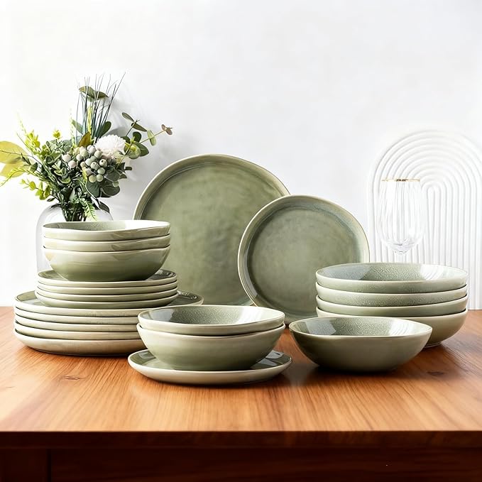 AmorArc Ceramic Dinnerware Sets,Handmade Reactive Glaze Stoneware Plates and Bowls Sets,Highly Scratch Resistant | Dishwasher & Microwave Safe Dishes Set,Service for 4 (12pc)