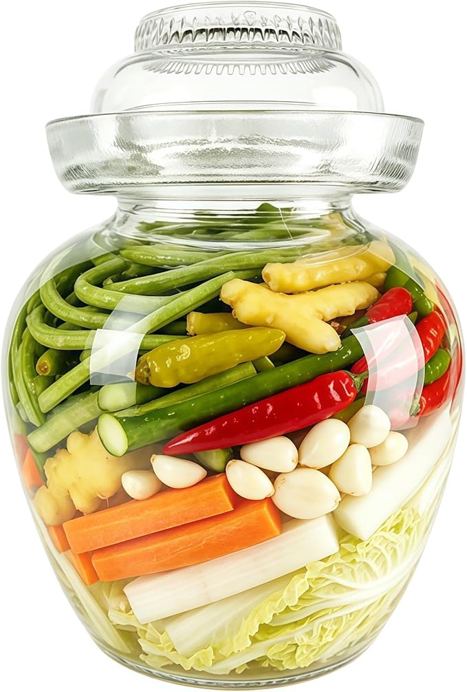 Fermentation Jar Pickle Jar, 2.5 Liter Glass Jar with Lid Water Seal Lid and Wide Mouth, Traditional Kimchi Jar for Kimchi, Sauerkraut, and Fermenting Vegetables