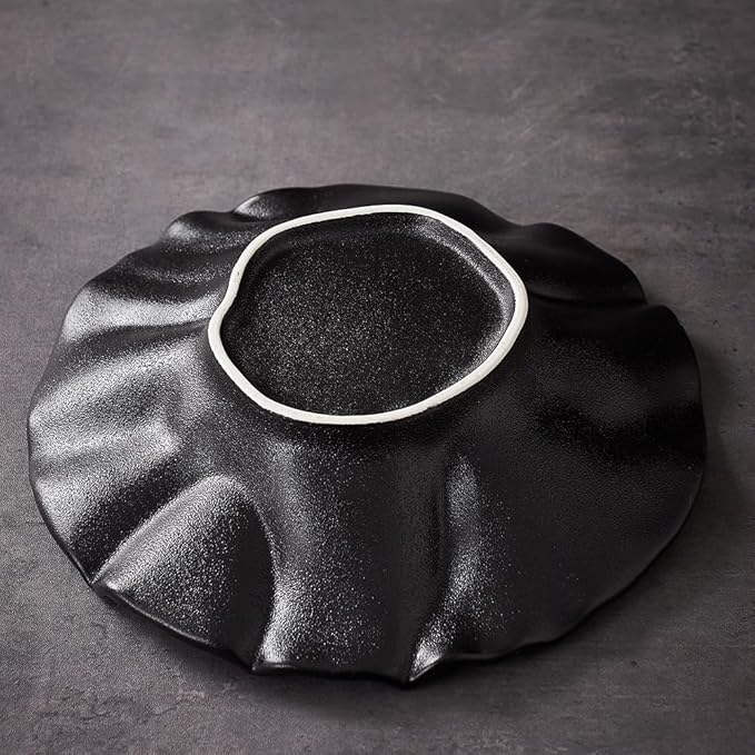 Irregular Shape Ceramic Serving Plate and Appetizer Plate, 2 Pieces Set, 11" & 9" Plates, Elevate Dining Experience (Black, 11" & 9")