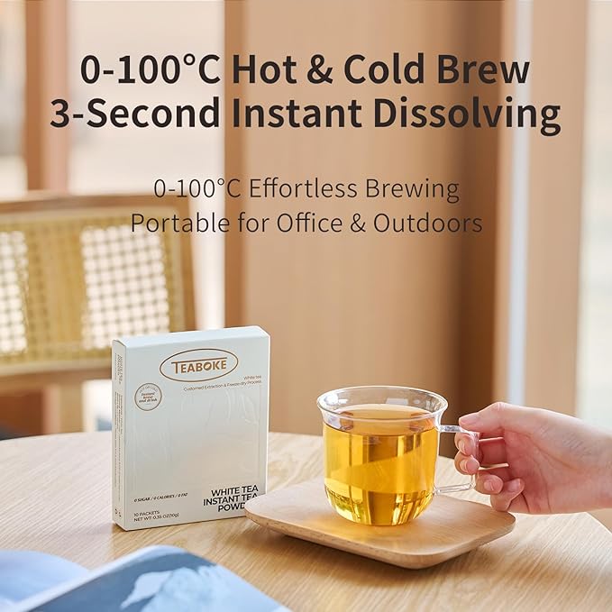 Instant White Tea Powder,Unsweetened White Tea Powder for Quick Hot & Cold Beverages,Classic - 100% Tea Leaves, No Additives,Caffeinated (10 Single Serve Packets)