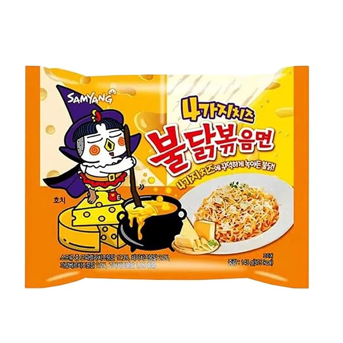 Samyang Buldak Hot Chicken Spicy Ramen Korea Instant Packaged Noodles,5.11 oz,Quattro Cheese,5 Pack
