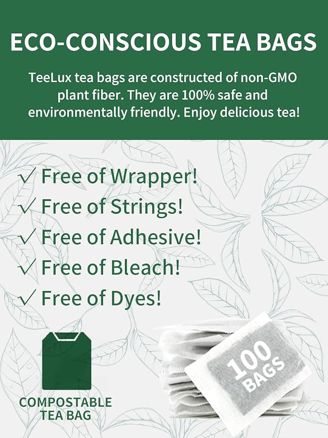 TeeLux Green Tea Bags, Natural Pure Green Tea, Super Antioxidant, Caffeinated, Support Overall Health, 200 Count