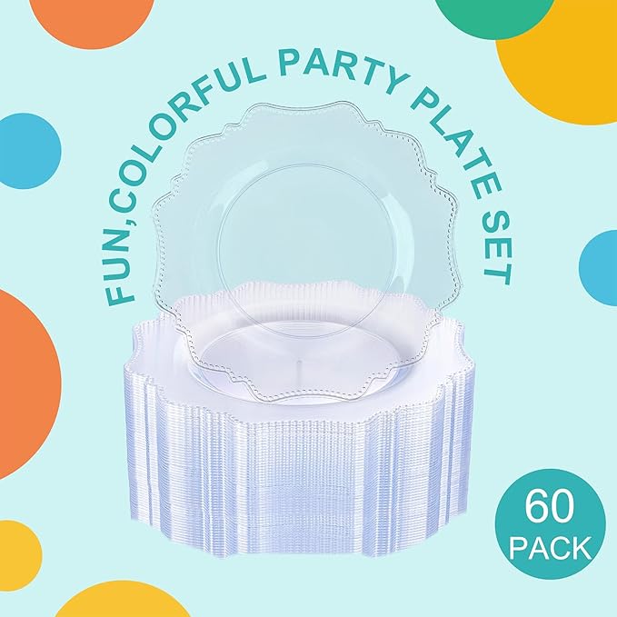 COLOSUS 60pcs 7.5 inch Clear Plastic Dessert Plates - Heavy Duty Plastic Appetizer Plates,Premium Disposable Salad Plate for Thanksgiving Wedding and Everyday Use