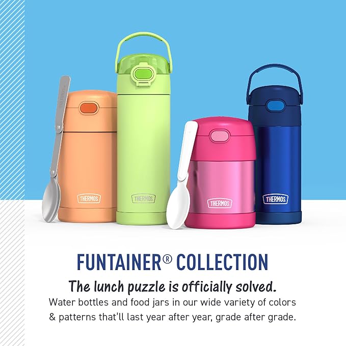 THERMOS FUNTAINER Insulated Food Jar, 10 Ounce, Kid Friendly Food Jar with Foldable Spoon, Rainbow Dreams