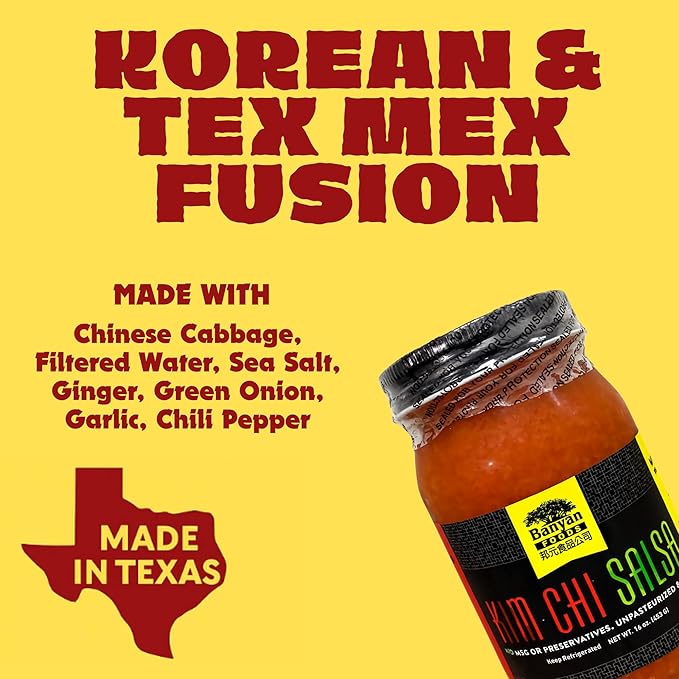 Banyan Foods Kimchi Salsa, Korean-Style Fermented Salsa, 16 oz, Plant-Based, No MSG, Flavorful Fusion Condiment for Tacos, Nachos, Rice Bowls, Marinades & Dipping