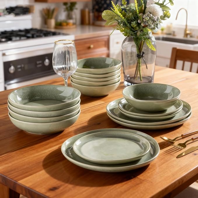 AmorArc Ceramic Dinnerware Sets,Handmade Reactive Glaze Stoneware Plates and Bowls Sets,Highly Scratch Resistant | Dishwasher & Microwave Safe Dishes Set,Service for 8 (24pc)