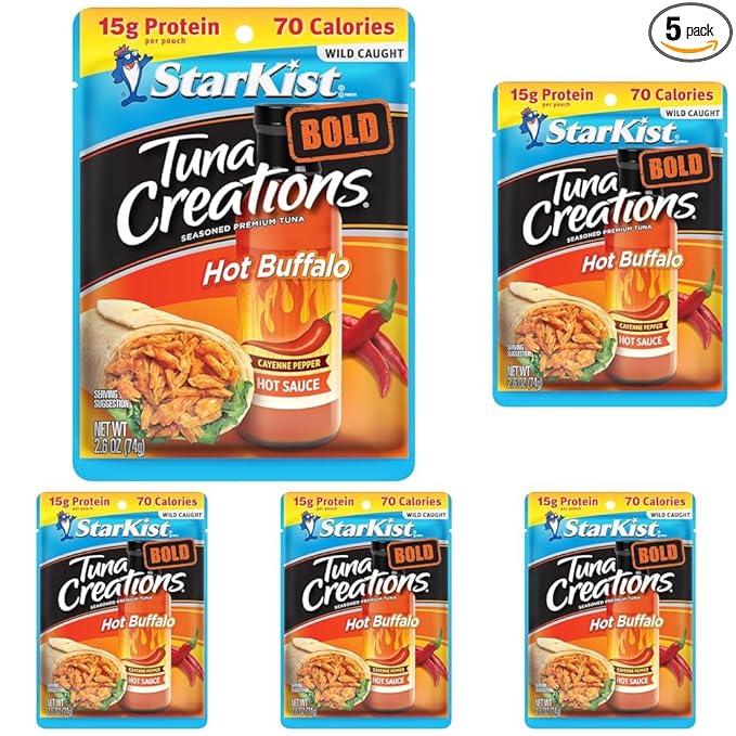 StarKist Tuna Creations BOLD Hot Buffalo Pouch (2.6 oz) Wild Caught, High Protein Shelf Stable Seafood, Gluten Free, No Draining, Ready to Eat for Salads and Sandwiches (Pack of 5)