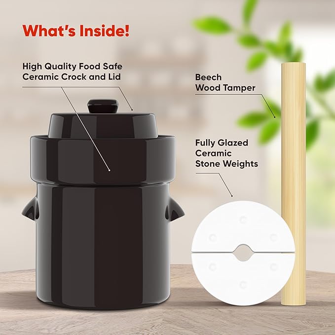 Humble House Fermentation Crock 1/2 Gallon Sauerkrock Sauerkraut Crock with Lid Weights & Pounder - Blue Ceramic Fermenting Crock Kit for Pickling Cabbage Kimchi Vegetables 2 Liter Fermentation Jar
