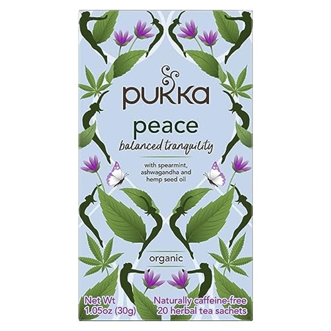 Pukka Peace Organic Tea Bags, Herbal Tea with Spearmint, Ashwagandha, and Hemp Seed Oil, Perfect for Balanced Tranquility, Caffeine Free, 80 Total Tea Bags (20ct - Pack of 4)