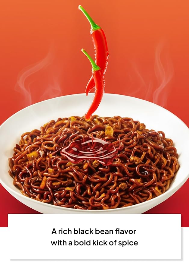 Korean Food Bulramen Stir-Fried Ramen Jjajang, Artificial Spicy Chicken Flavor, 5 Packs (4.9 oz Each), Korean Black Bean Instant Noodles