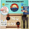 No Plastic Premium Sushi Making Kit for Home, for Beginners or Pro Sushi makers. Made of Premium Wood, includes Tea Cloth, Planet-Friendly, Gift and DIY Home Sushi Kit Experience, Circle Fuji box